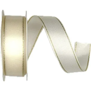 Stuha Stuha taftová BASIC CREAM krémová 25mm x 2m (12,-Kč/m) (Stuha taftová, zlatý glitrový efekt, bez vlasce a drátku)