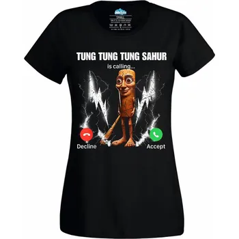 Dámské tričko Tung Tung Tung Sahur volá Phone Call (Velikost: 4XL, Barva: Černá)