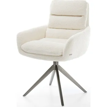 Jídelní židle DELIFE Jídelní židle Abelia-Flex s područkami bouclé bílá křížová podnož široká grafitová otočná 360° s houpací funkcí