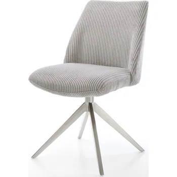 Jídelní židle DELIFE Jídelní židle Elso-Flex plyšový manšestr stříbrně šedá křížová podnož široká nerezová ocel 360° otočný taštičkové pružiny