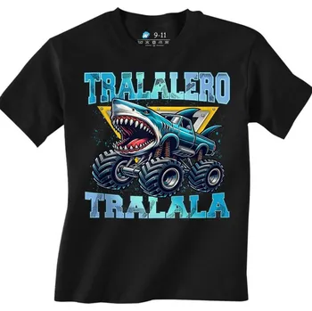 Chlapecké tričko Dětské tričko Žraločí Monster Truck Tralalero Tralala (Velikost: 7-8, Barva: Černá)