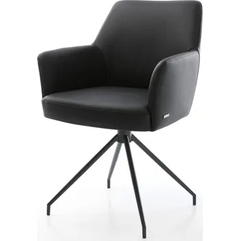 Jídelní židle DELIFE Jídelní židle Xana-Flex s područkami pravá kůže černá křížová podnož zúžená černá otočná o 180° taštičkové pružiny