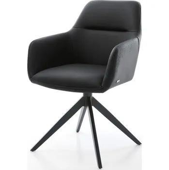 Jídelní židle DELIFE Jídelní židle Pejo-Flex pravá kůže černá křížová podnož široká černá otočná 360° houpací funkce taštičkové pružiny