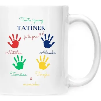 Hrnek malý bílý s potiskem Tento úžasný tatínek se jmény čtyř dětí