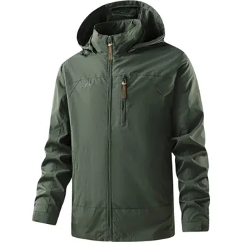 Pánská větrovka Pánská nepromokavá softshellová bunda s kapucí Větruodolná turistická bunda s kapsami Outdoor bunda na jaro a podzim na zip zelená S