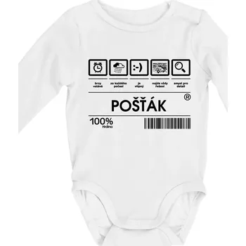 Kojenecký body Čárový kód pošťák - Body kojenecké s dlouhým rukávem - Dlouhý r. do 3 měs ( Bílá )