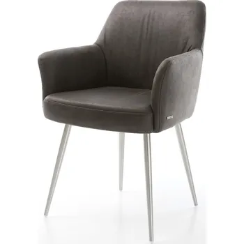 Jídelní židle DELIFE Jídelní židle Xana-Flex s područkami mikrovlákno antracit vintage 4 nohy zúžené nerezová ocel taštičkové pružiny