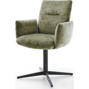 Jídelní židle DELIFE Jídelní židle Jova-Flex s područkami žinylka olivová černý křížový podnož 360° otočná taštičkové pružiny