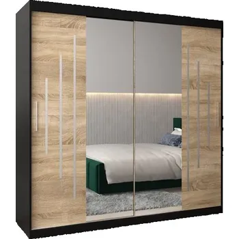 Šatní skříň Šatní skříň s posuvnými dveřmi a dvoudílným zrcadlem YORK1 - 200x200cm -Černá-Dub Sonoma-