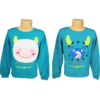 Dětská móda Dívčí mikina LEMON BERET FLUFFY přes hlavu s 3D aplikací Modrá, Velikost: 92/98 92/98