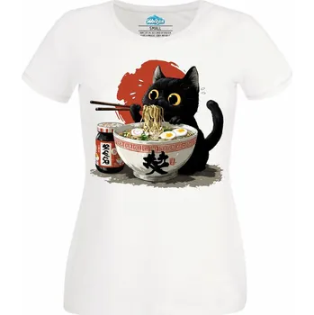 Dámské tričko Dámské tričko Japonská Kočka a Ramen (Velikost: S, Barva: Bílá)