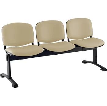 Kožená lavice ISO, 3-sedák - černé nohy, béžová