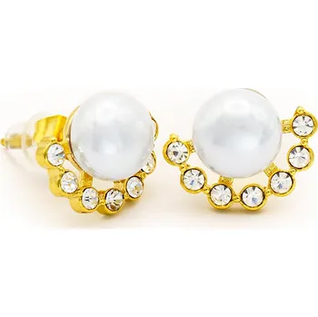 Náušnice BRUNOshop.cz Náušnice ARIEL s perlou a kamínky GOLD