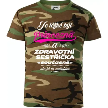 Je těžké být princezna - zdravotní sestřička - Dětské maskáčové triko - 146 cm/10 let ( Hnědý maskáč )