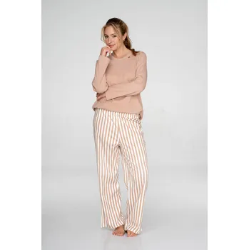 Dámské pyžamo TIMO Timo | Bavlněné dvoudílné pyžamo Beige Stripe - S / 10