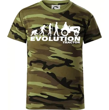 Evoluce traktor - Dětské maskáčové triko - 104-110cm / 3-4 roky ( Zelený maskáč )