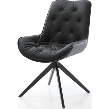 Jídelní židle DELIFE Jídelní židle Taimi-Flex pravá kůže černá křížová podnož široká černá otočný o 360° houpací funkce