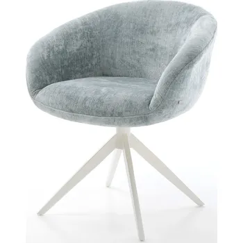 Jídelní židle DELIFE Jídelní židle Vinka-Flex s područkami žinylka pastelově modrá křížová podnož široká bílá otočná o 360° houpací funkce taštičkové pružiny