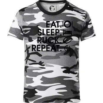 Chlapecké tričko Eat sleep Rugby - Dětské maskáčové triko - 146 cm/10 let ( Šedý maskáč )