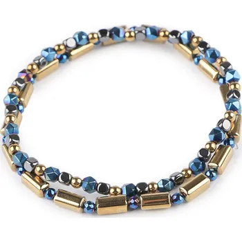 Náramek Pružné náramky z hematitu sada 2 ks, malé, 5 modrá zlatá