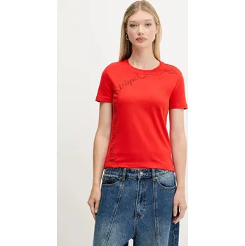 Dámské tričko Tričko Desigual CHARLY dámské, červená barva, 25WWTK08 29X, vel. L