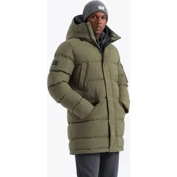 Pánská casual bunda Ombre Clothing Nadčasová prošívaná olivová pánská parka V4 JALJ-0201