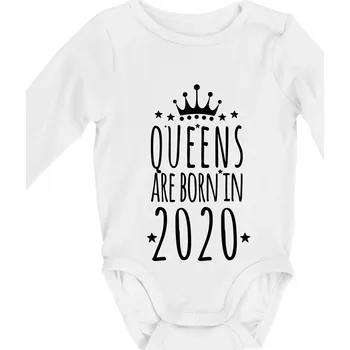 Queens are born in 2020 - Body kojenecké s dlouhým rukávem - Dlouhý r. 3-6 měs ( Bílá )