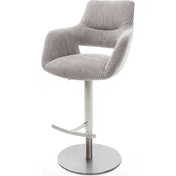 Barová židle DELIFE Barová židle Yago-Flex plyšový manšestr stříbrně šedá otočná výškově nastavitelná nerezová ocel otočný taštičkové pružiny