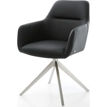Jídelní židle DELIFE Jídelní židle Pejo-Flex pravá kůže černá křížová podnož široká nerezová ocel 360° otočný houpací funkce taštičkové pružiny