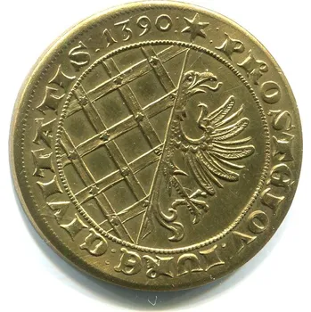 Sběratelství PROSTĚJOV. Groš k výročí města. 1390. Autor: Petr Soušek. Mosaz.