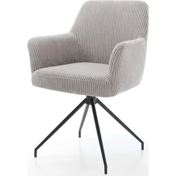 Jídelní židle DELIFE Jídelní židle Xana-Flex s područkami manšestr stříbrně šedá křížová podnož zúžená černá otočná o 180° taštičkové pružiny