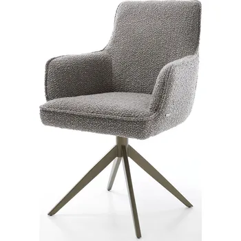 Jídelní židle DELIFE Jídelní židle Heira-Flex s područkami bouclé stříbrně šedá široká křížová podnož titanová povrchová úprava otočná 360° taštičkové pružiny