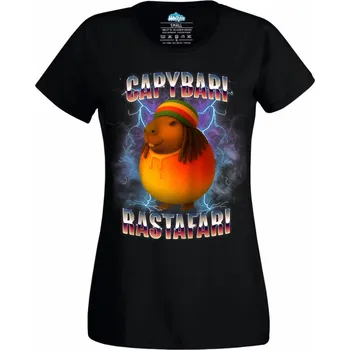 Dámské tričko Dámské tričko Italský Brainrot Capybari Rastafari (Velikost: 4XL, Barva: Černá)