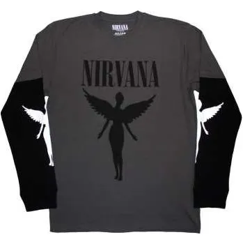 Zahraniční hudba Merch Nirvana: Nirvana Unisex Layered Long Sleeve T-shirt: In Utero Mono (charcoal Grey & Black) (sleeve Print) (xx-large) XXL