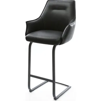 Barová židle DELIFE Barová židle Alja-Flex pravá kůže černá jídelní židle plochý kov černý taštičkové pružiny