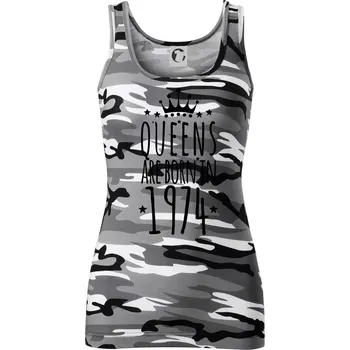 Dámské tričko Queens are born in 1974 - Dámské Maskáčové tílko - M ( Šedý maskáč )