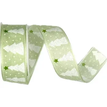 Stuha Stuha vánoční STROMEK pastelově zelená 25mm x 2m (11,-Kč/m) (Stuha vánoční, bavlněná, jednostranný potisk, s vlascem v lemu)