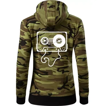 Dámská mikina Gramo kazeta - Dámská mikina trendy zipper s kapucí - XL ( Zelený maskáč )