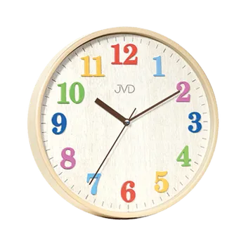 Hodiny Dětské barevené čitelné hodiny v dřevěném dekoru JVD HA49.1 (barevné dětské tiché hodiny)