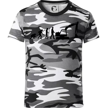 Chlapecké tričko Evoluce bagr velký - Dětské maskáčové triko - 122 cm/6 let ( Šedý maskáč )