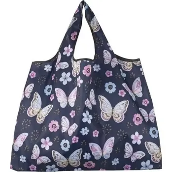 Nákupní taška Skládací nákupní taška 53 x 40 cm Motýli a květiny Tmavá odolná taška s velkou kapacitou Nylonová taška do kabelky Opakovaně použitelná