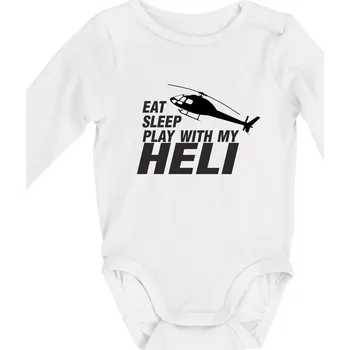 Kojenecký body Eat Sleep Play With My Heli - Body kojenecké s dlouhým rukávem - Dlouhý r. do 3 měs ( Bílá )