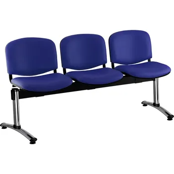Kožená lavice ISO, 3-sedák - chromované nohy, modrá