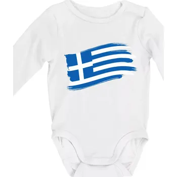 Řecko vlajka - štětkou - Body kojenecké s dlouhým rukávem - Dlouhý r. do 3 měs ( Bílá )