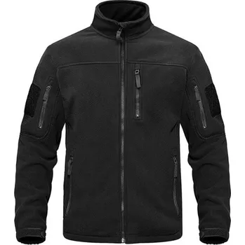 Pánská větrovka Pánská taktická outdoorová fleece bunda s více kapsami na zip Sportovní bunda s vysokým límcem Větruodolné turistické oblečení černá S