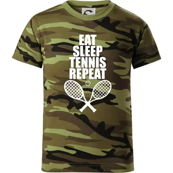 Eat sleep tennis - Dětské maskáčové triko - 134 cm/8 let ( Zelený maskáč )