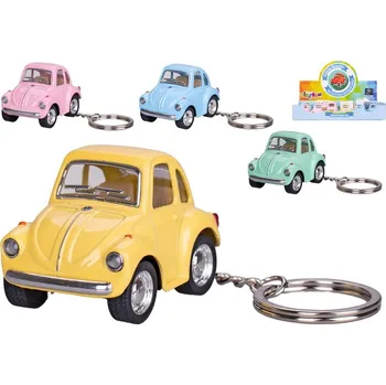 Kinsfun Volkswagen Beetle kov 5,5 cm zpětný chod/přívěsek na klíče - mix barev (růžová, žlutá, zelená, modrá)