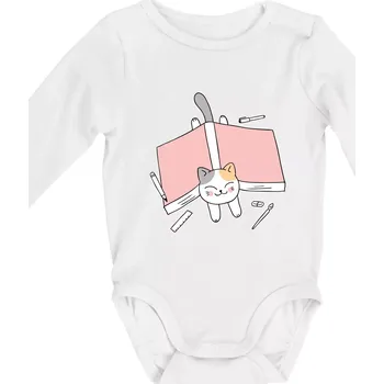 Učení na státnice kočka - Body kojenecké s dlouhým rukávem - Dlouhý r. 6-12 měs ( Bílá )