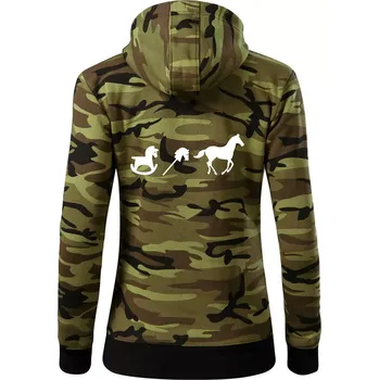 Dámská mikina Evoluce koně - Dámská mikina trendy zipper s kapucí - M ( Zelený maskáč )