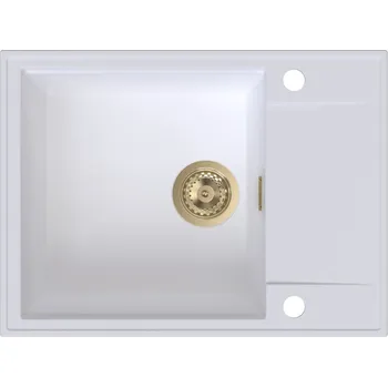 Granitový dřez Sink Quality Sink55, kuchyňský granitový dřez 620x460x215 mm + zlatý sifon, bílá, SKQ-SINK.W.1KKO.XG